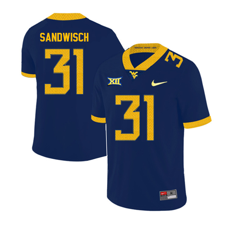 NCAA Men's Zach Sandwisch West Virginia Mountaineers Navy #31 Nike Stitched Football College 2019 Authentic Jersey VZ23M23TE